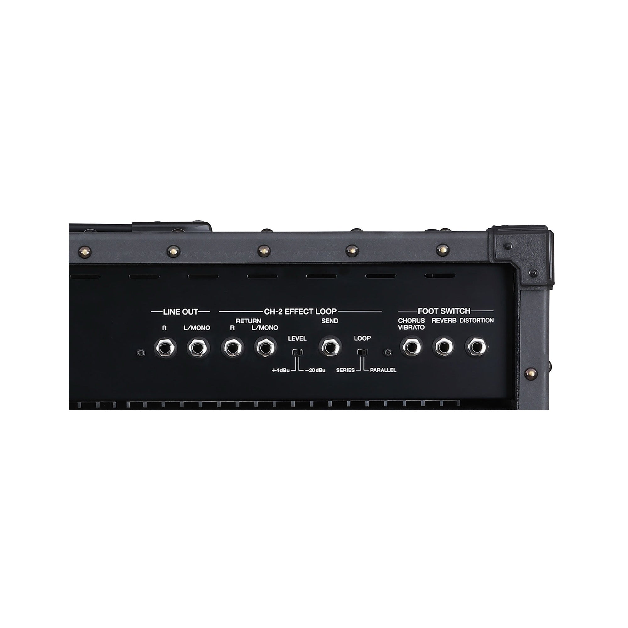 Roland JC-120 Jazz Chorus rear panel with the line outs, effects loop and footswitch jacks