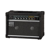 Roland JC-22 Jazz Chorus combo amp from the left front angle, black cabinet with carry handle