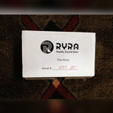 RYRA The Klone, dark blue sparkle: the box top with the RYRA Quality Sound Gear label, The Klone and a handwritten serial number