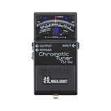 Boss TU-3W Waza Craft Chromatic Tuner, black enclosure, top view showing the 21-segment LED meter, note display and Mode and Stream/Cent buttons