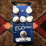 Wampler Ego Compressor V1, blue sparkle: top with the Blend, Attack, Volume, Tone and Sustain knobs, the light and the footswitch