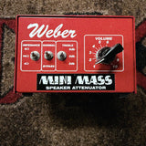 Weber MiniMASS 50-watt attenuator, red: front panel with the Impedance, Normal and Bypass, and Treble switches and the Volume knob