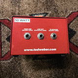 Weber MiniMASS 50-watt attenuator, red: back panel with the From Amp, Line Out and To Speaker jacks and the 50 Watt label