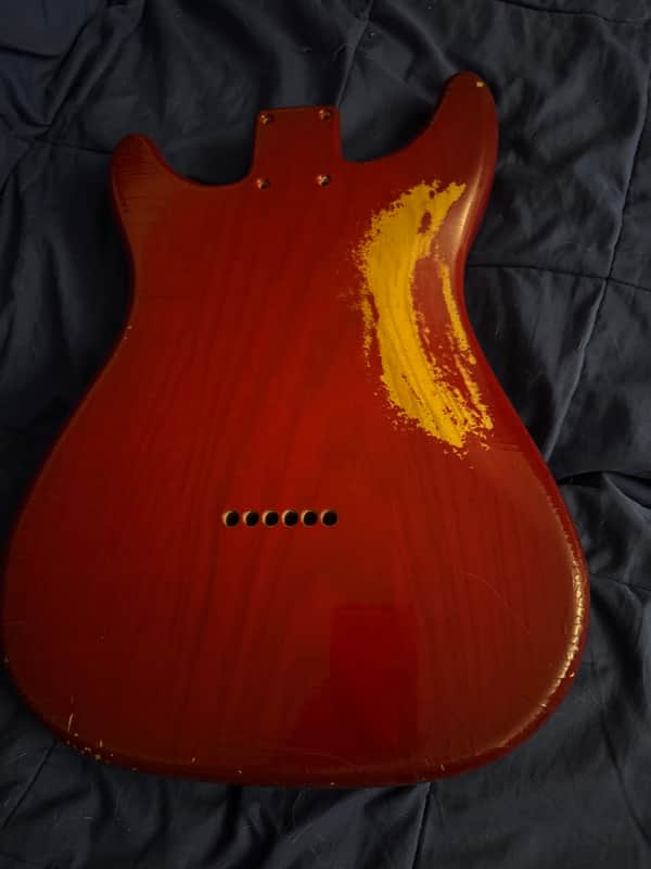 Late 70s Fender Lead Body Red - back full view with wear - Pauls Guitar Hideout
