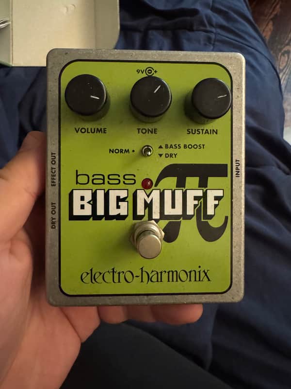 2008 Electro-Harmonix Bass Big Muff Pi - pedal top view with knobs and footswitch - Pauls Guitar Hideout